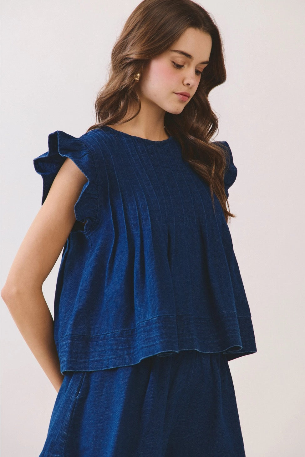 Denim Ruffle Babydoll Blouse