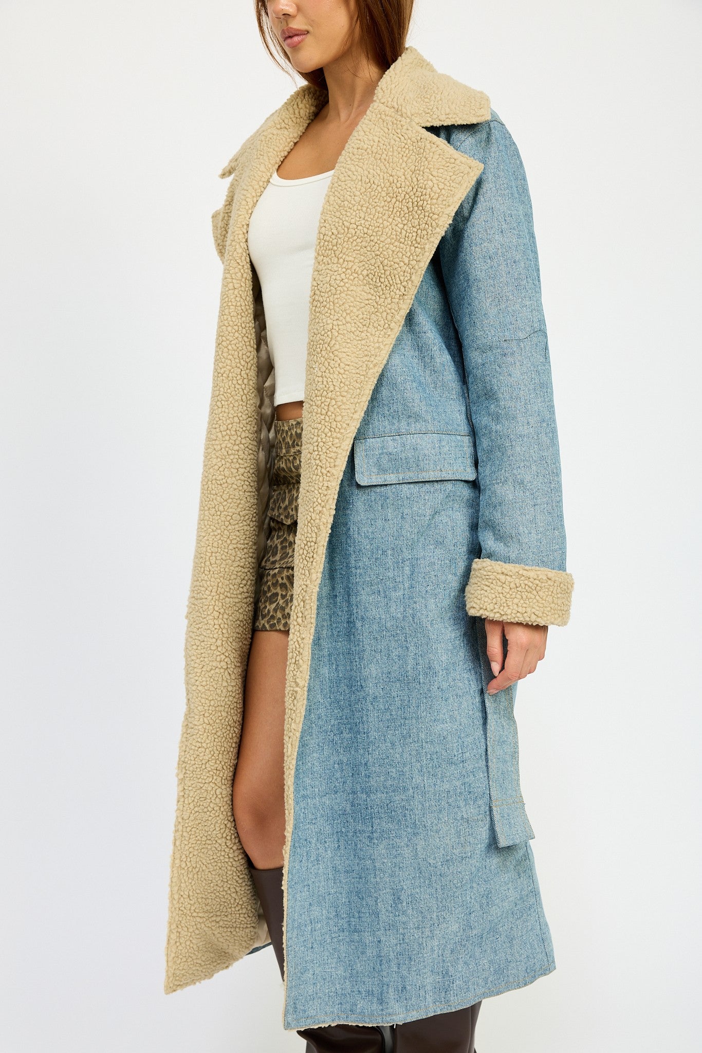 Denim Sherpa Trench Coat