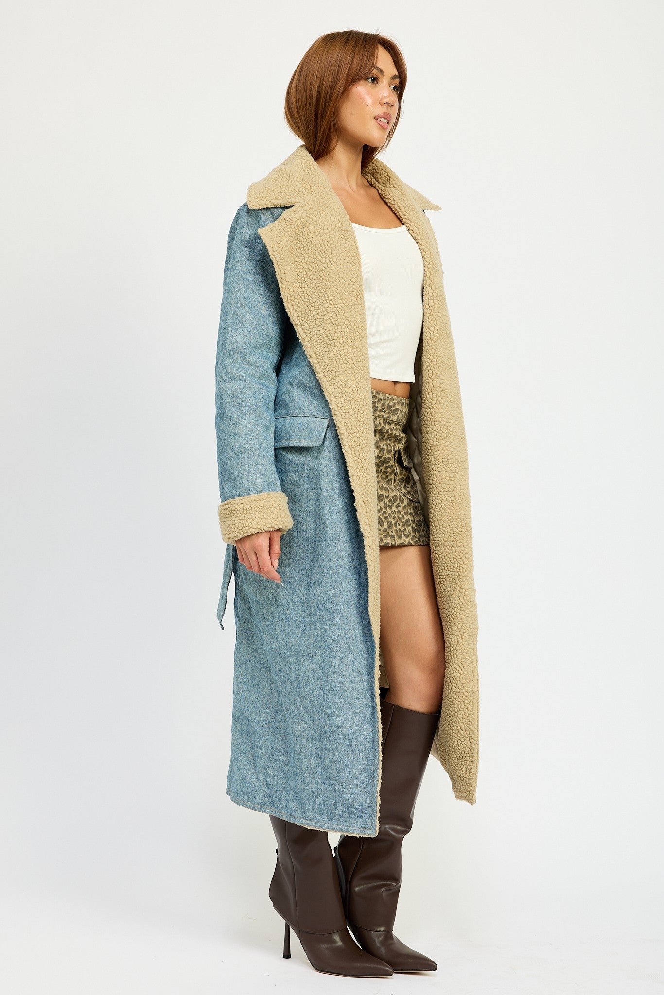 Denim Sherpa Trench Coat