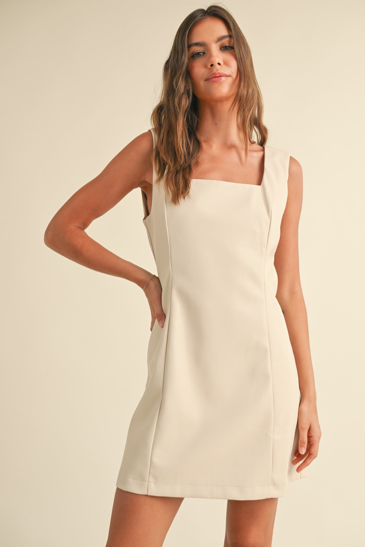 Square Neck PU Dress