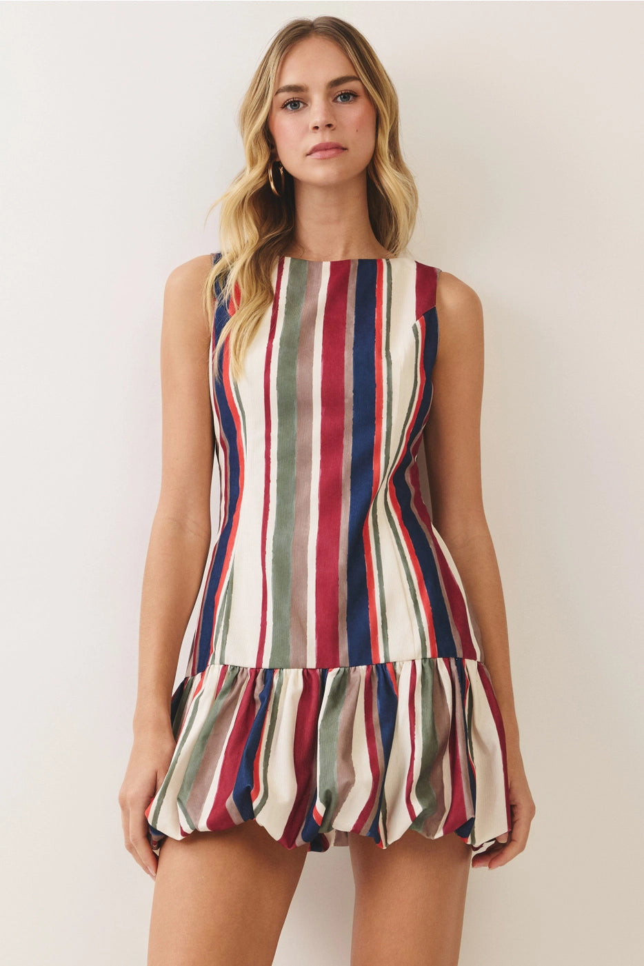 Fall Stripes Bubble Hem Mini Dress