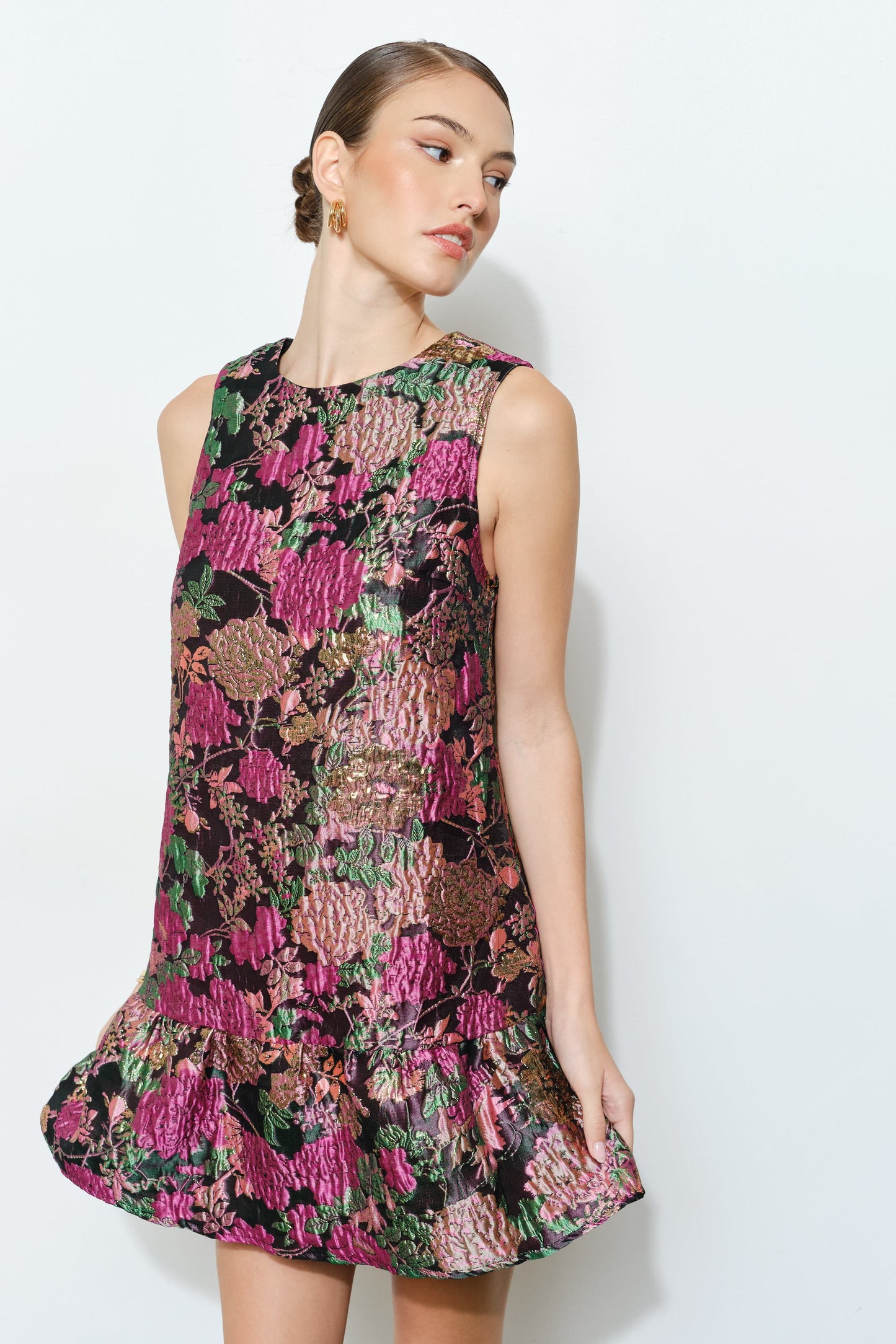 Floral Embossed Glitter Mini Dress