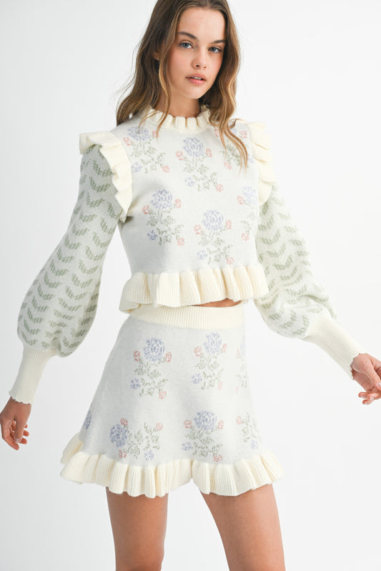 Floral Ruffle Knit Set