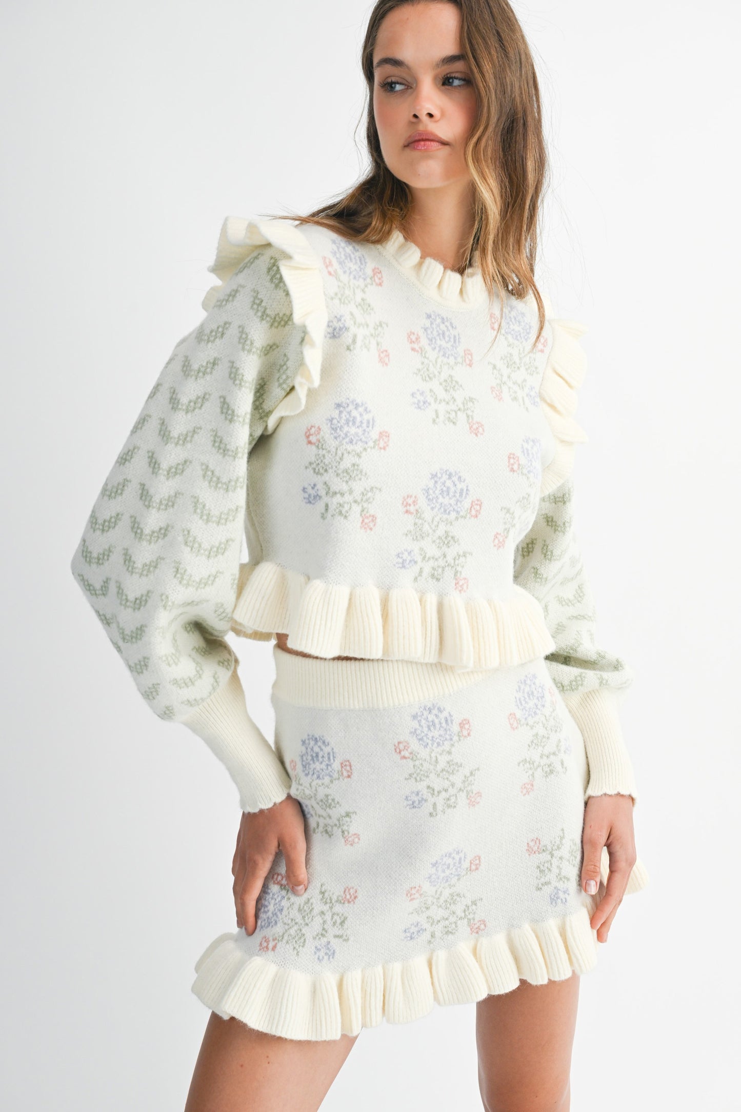 Floral Ruffle Knit Set