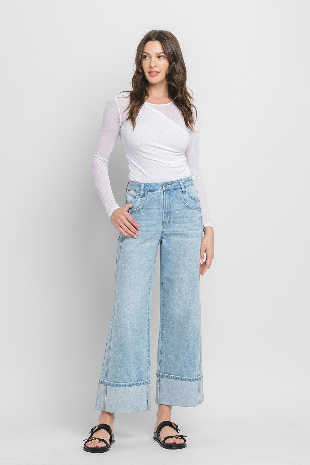 High Rise Cuffed Baggy Jeans