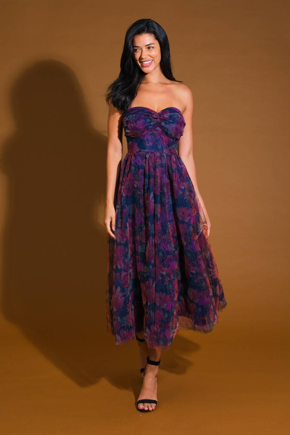 Midnight Floral Strapless Dress