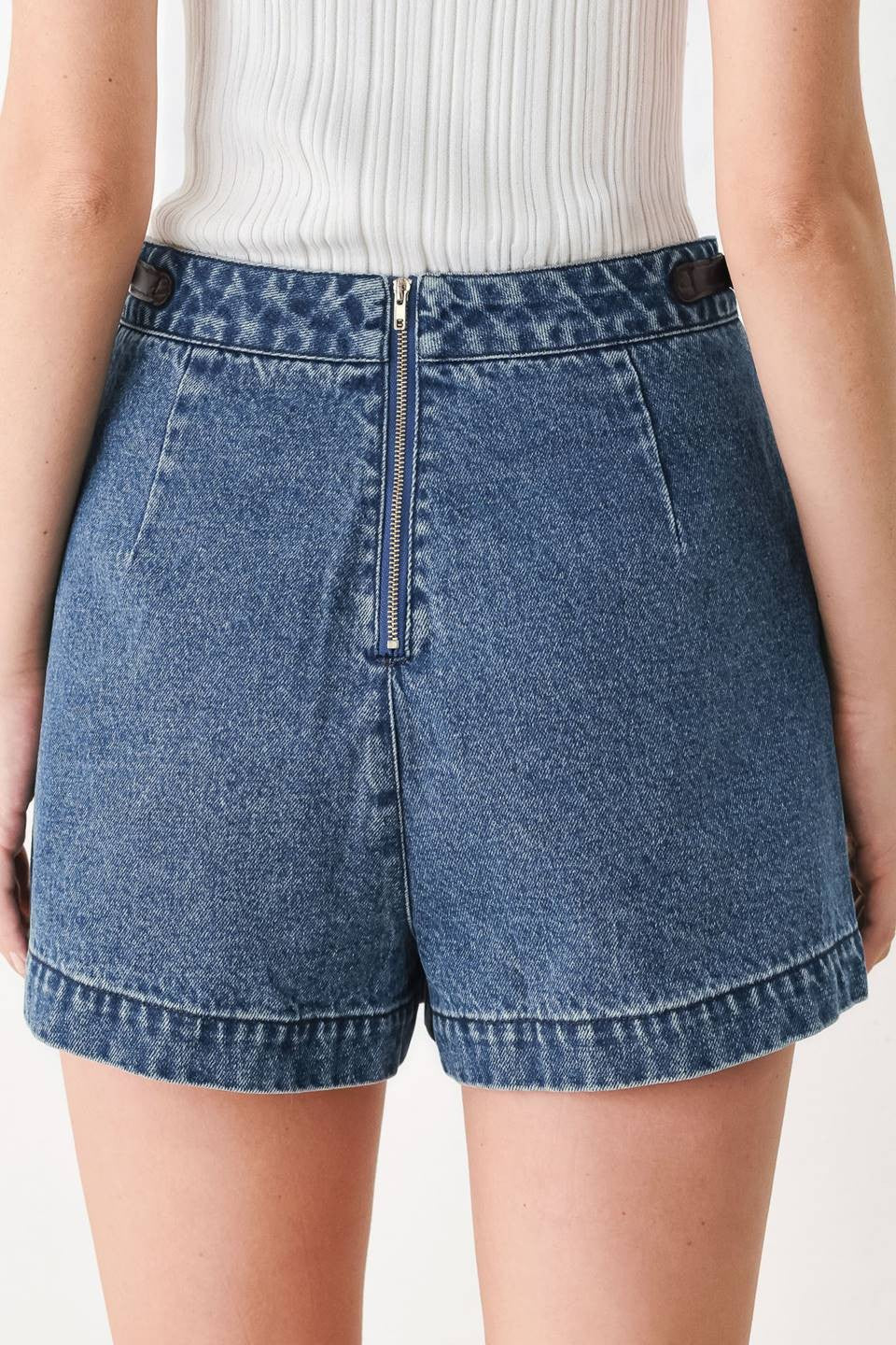 Faux Leather Trim Denim Skort