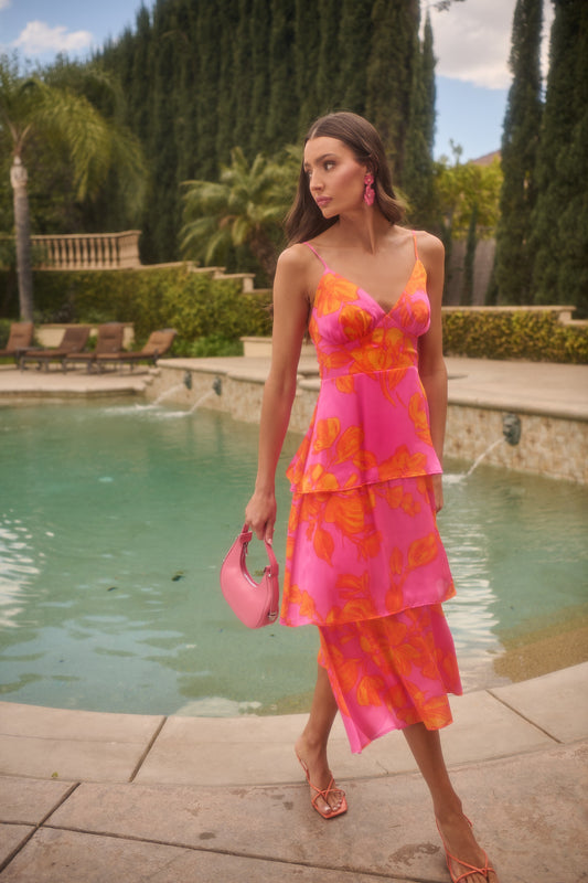 Fuschia Tiered Floral Dress