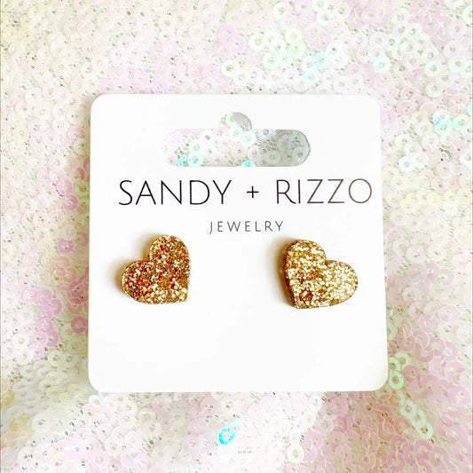 Gold Glitter Acrylic Heart Studs