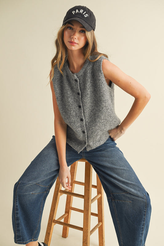 Grey Oversized Button Vest