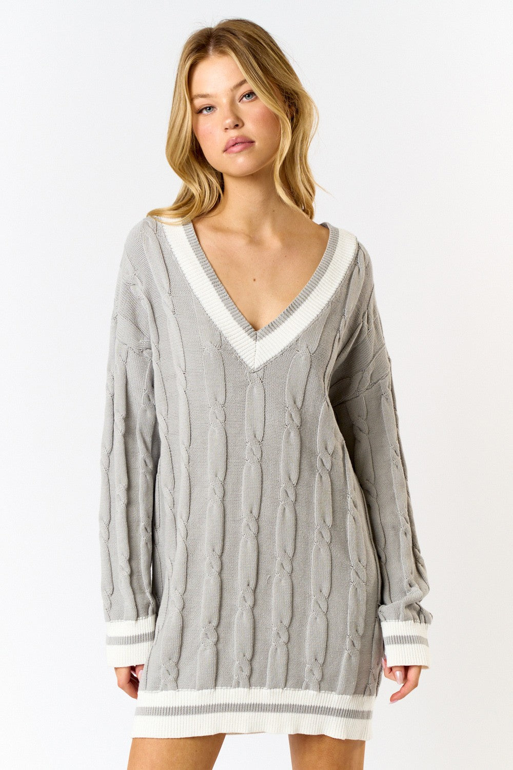 Gray Cable Sweater Dress