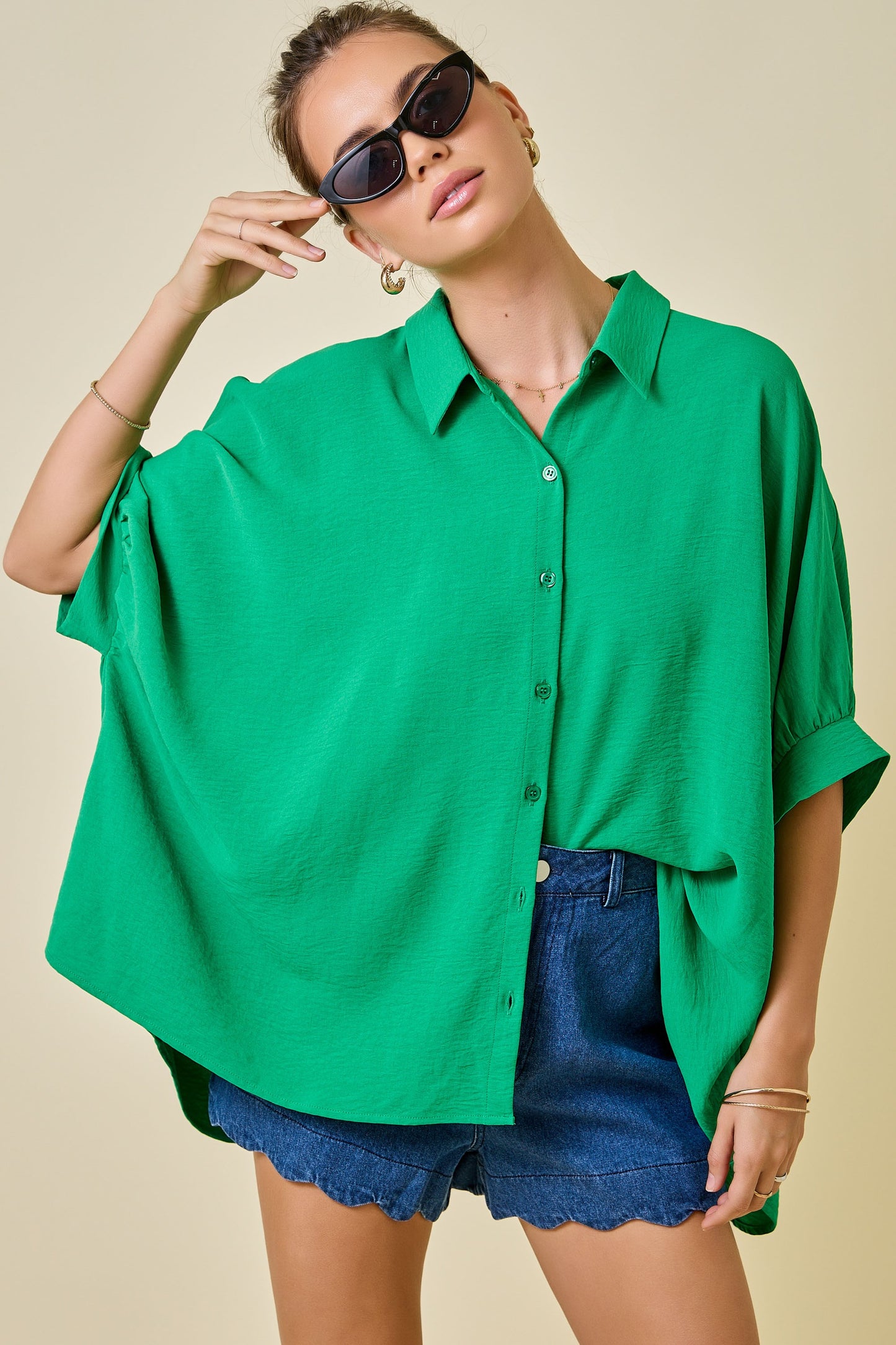 Green Oversized Button Down