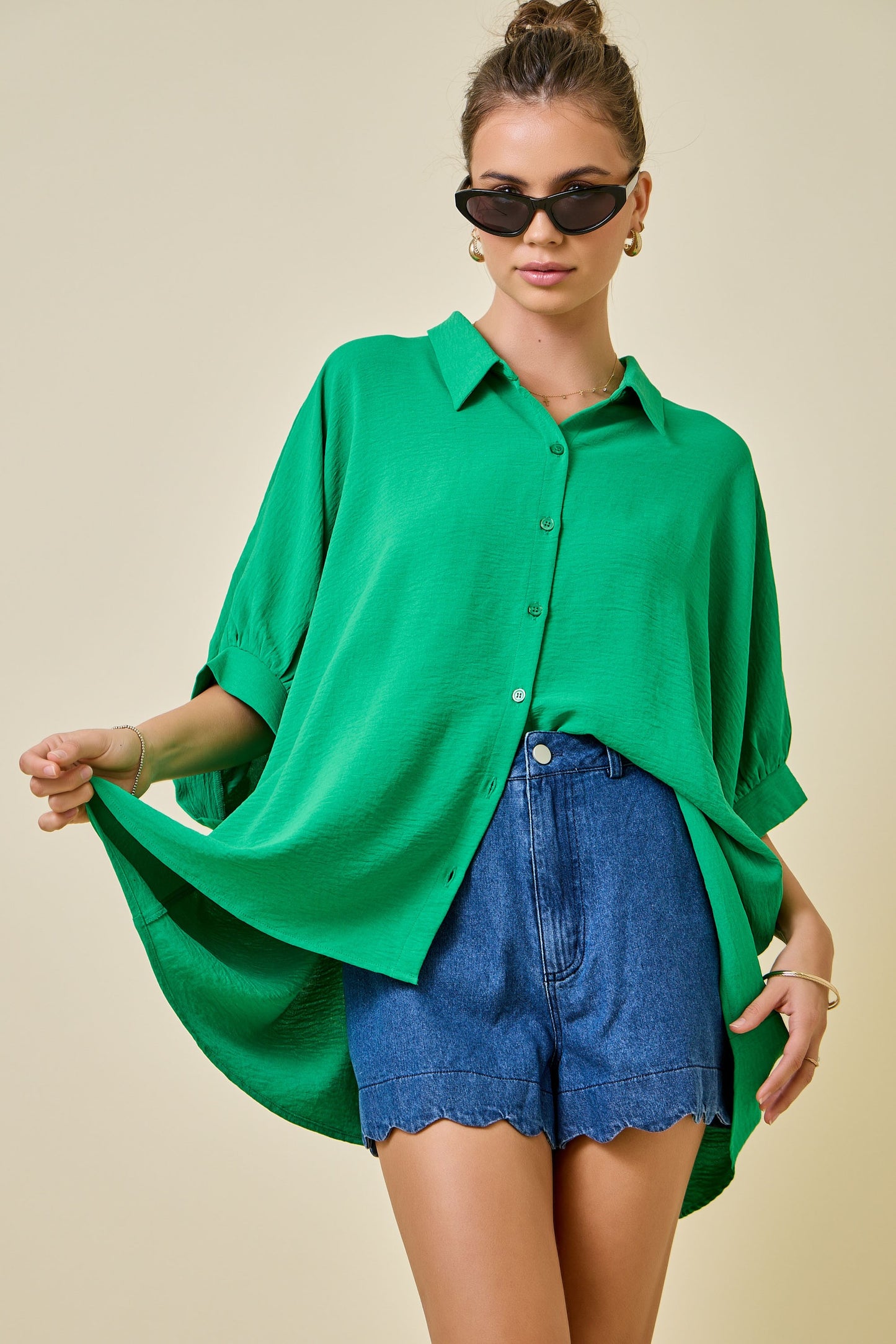 Green Oversized Button Down