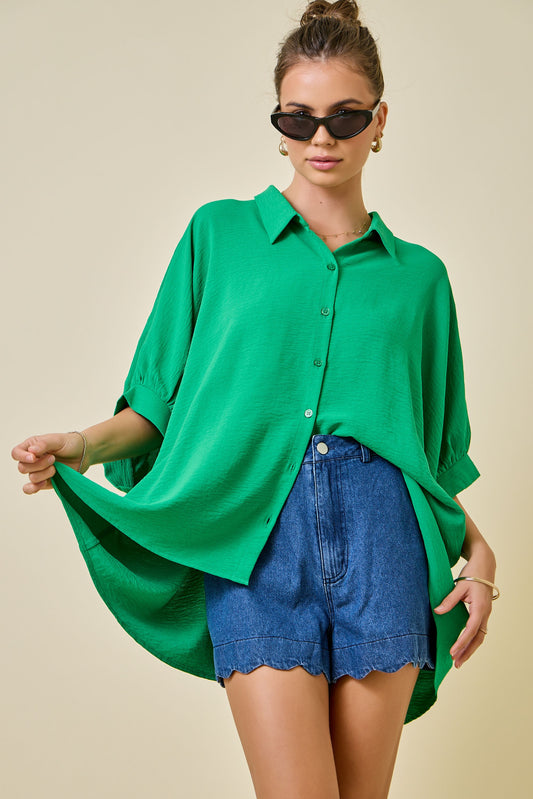 Green Oversized Button Down