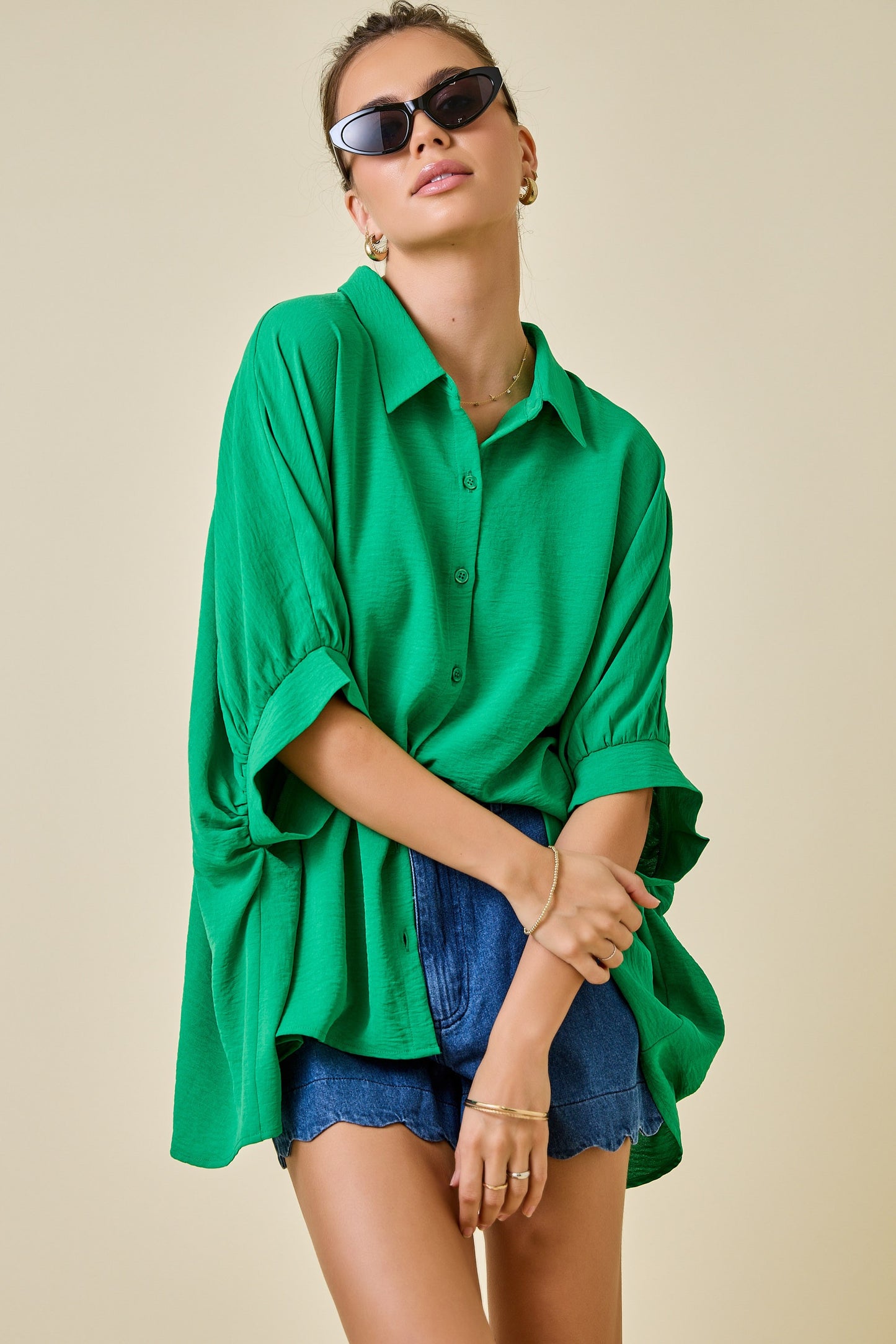 Green Oversized Button Down