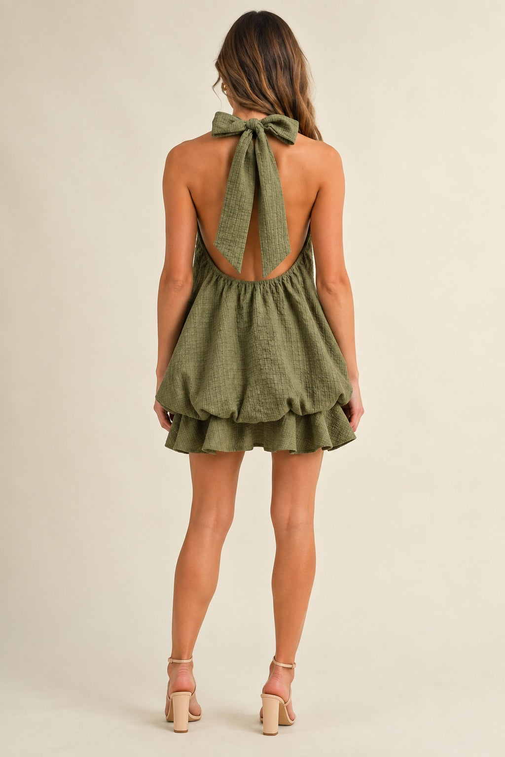Olive Plaid Bubble Mini Dress