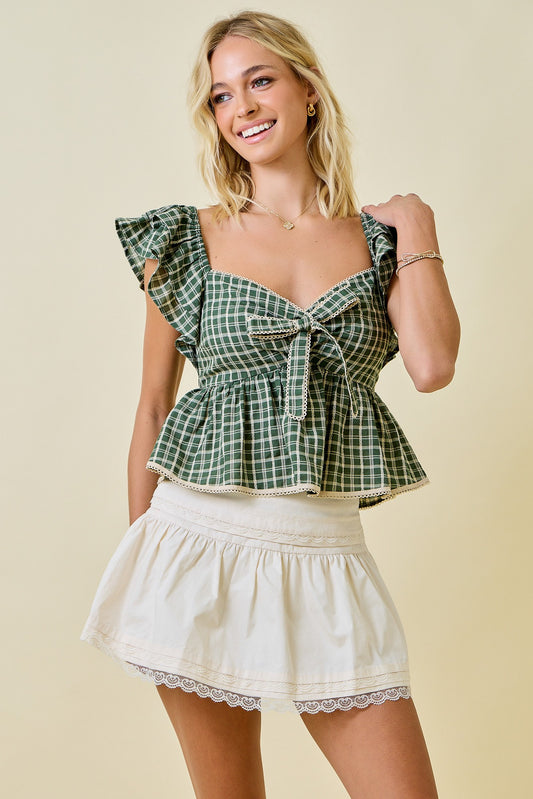 Green Gingham Ruffle Blouse