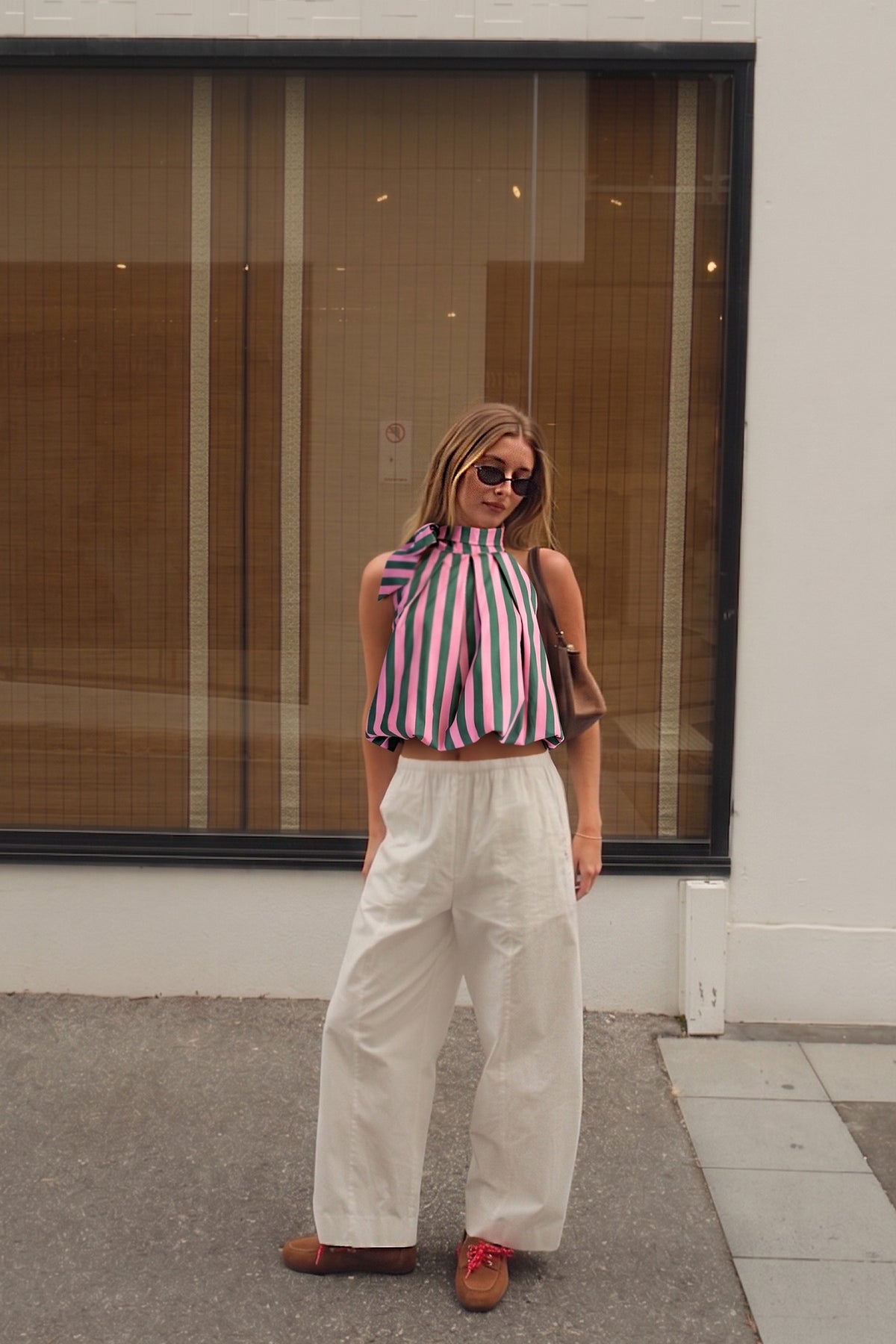 Stripe High Neck Tie Blouse