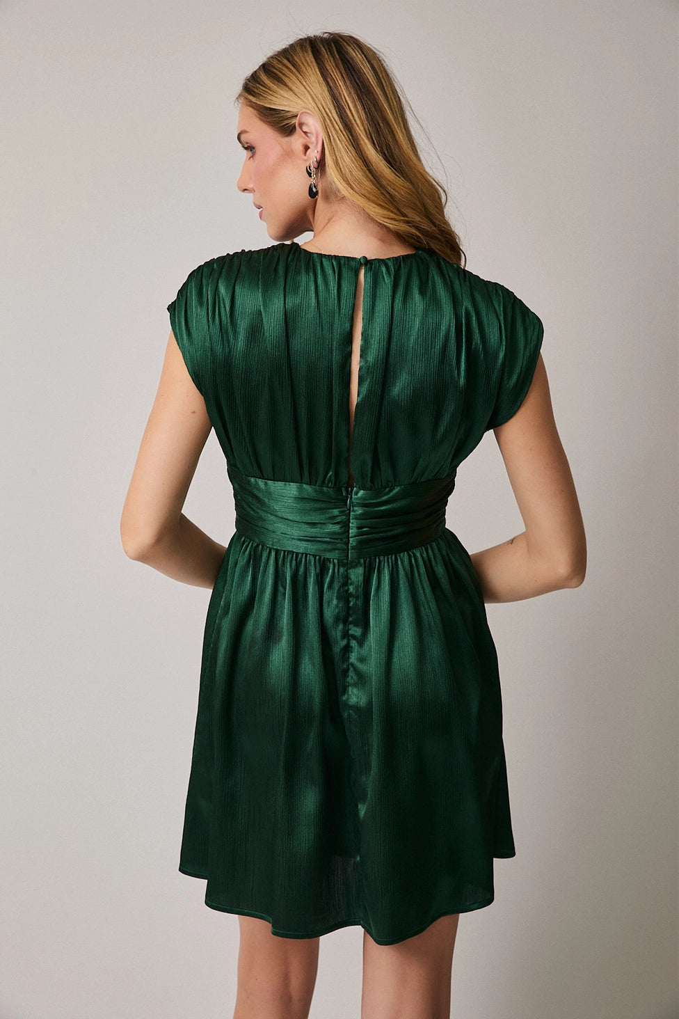 Green Satin Ruched Dress
