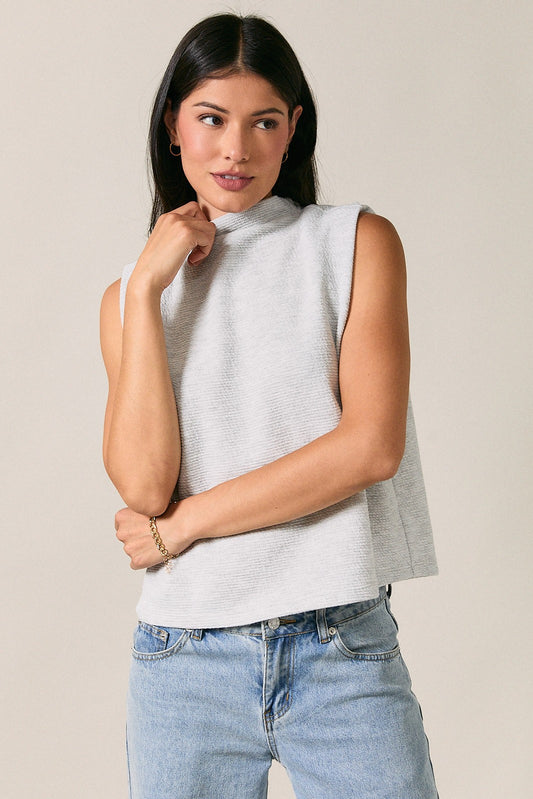 Gray Mock Neck Folded Top