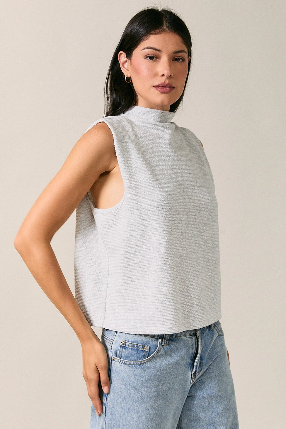Gray Mock Neck Folded Top