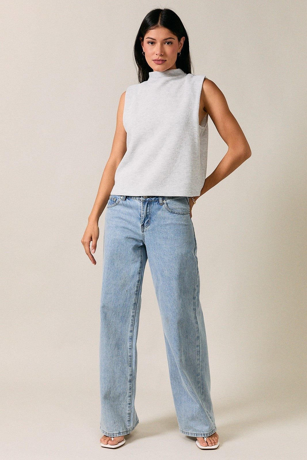 Gray Mock Neck Folded Top