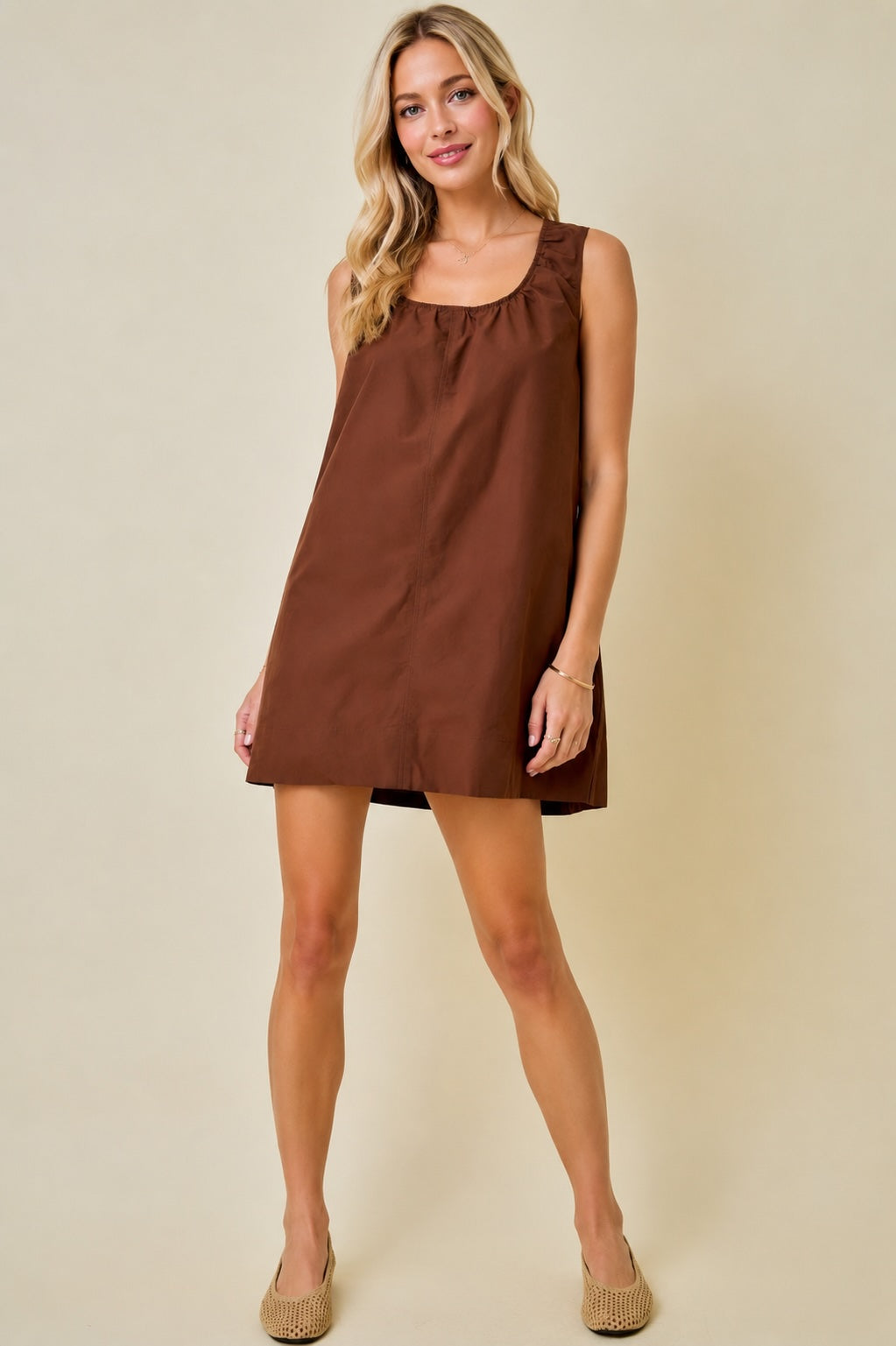 Brown Sleeveless Swing Dress