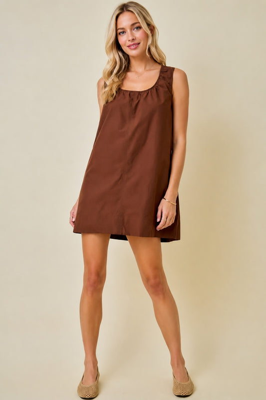Brown Sleeveless Swing Dress