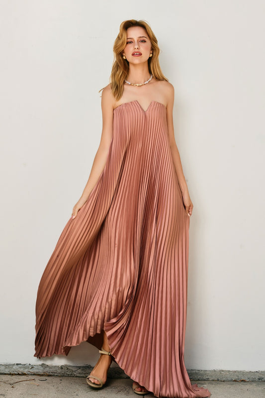 Rose Pleated Strapless Maxi