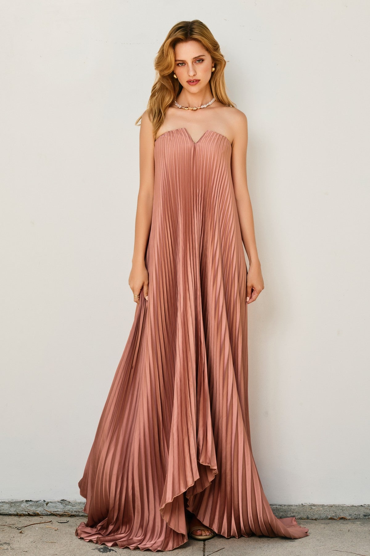 Rose Pleated Strapless Maxi