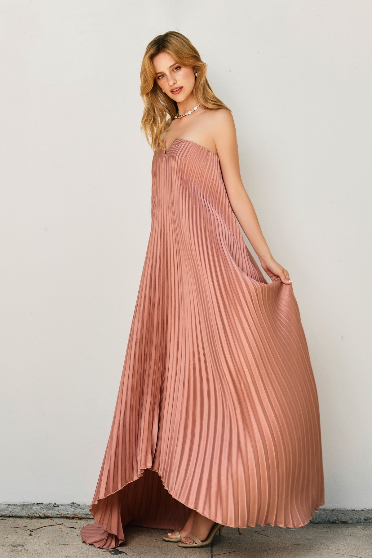 Rose Pleated Strapless Maxi