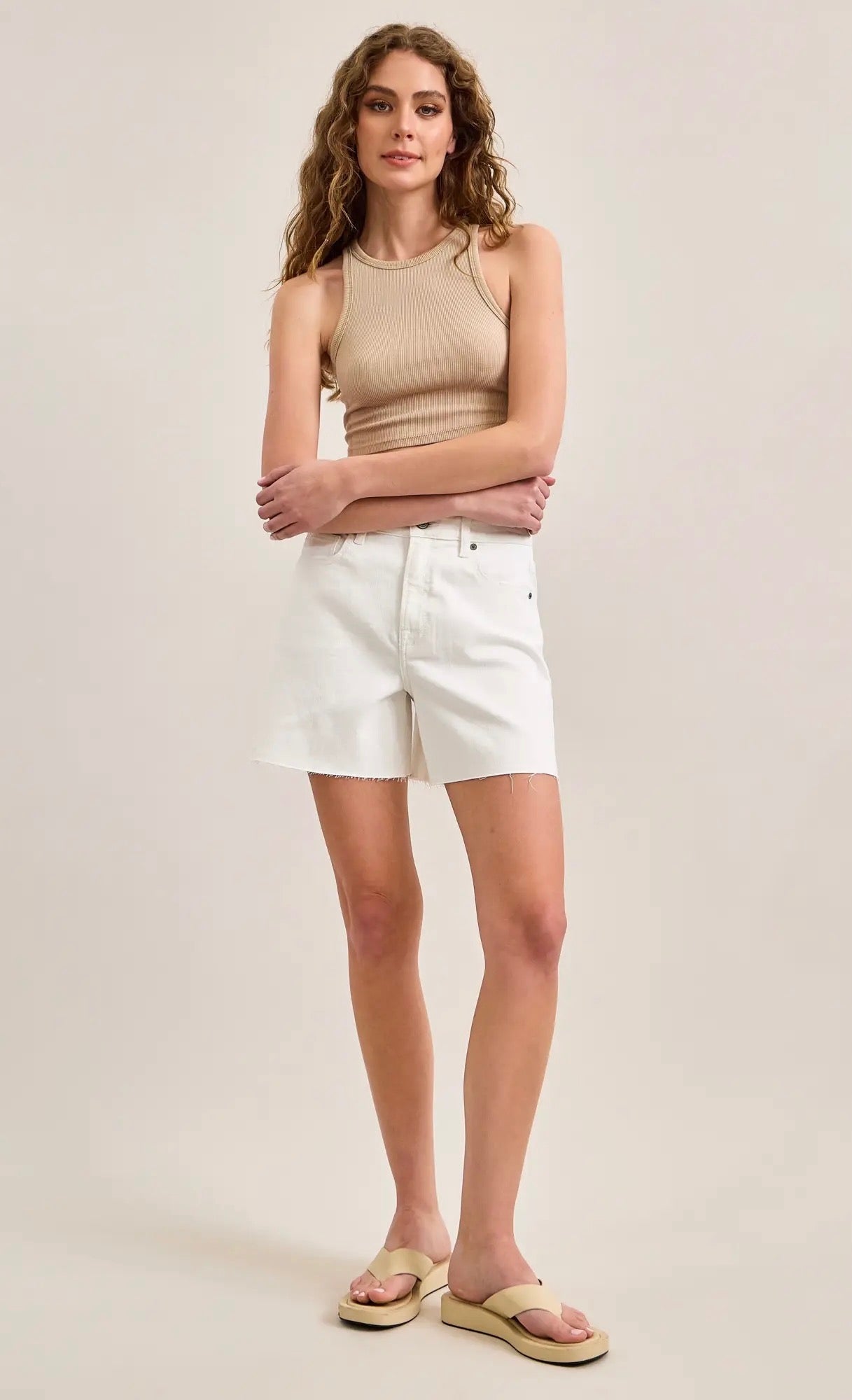 White Clean Cut Denim Shorts