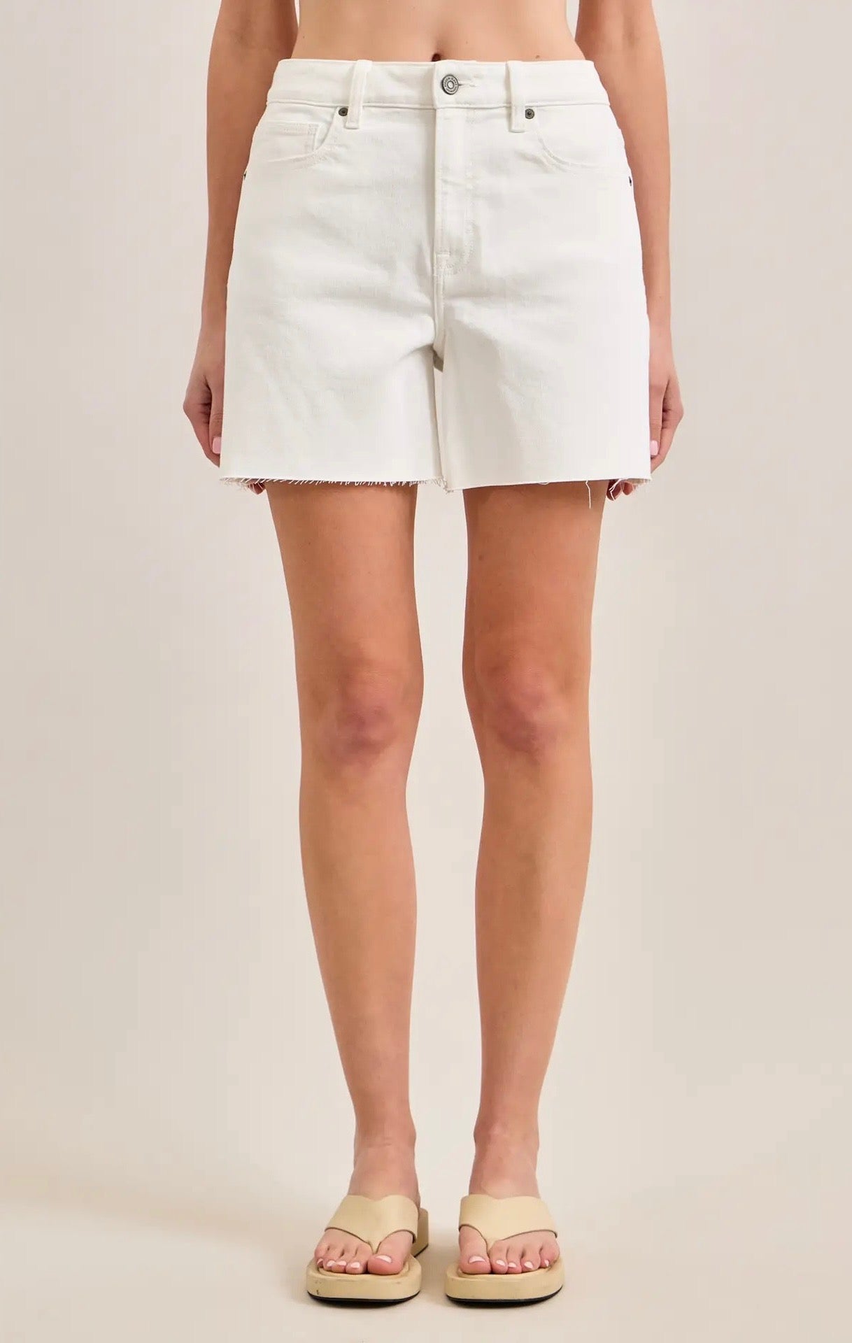 White Clean Cut Denim Shorts