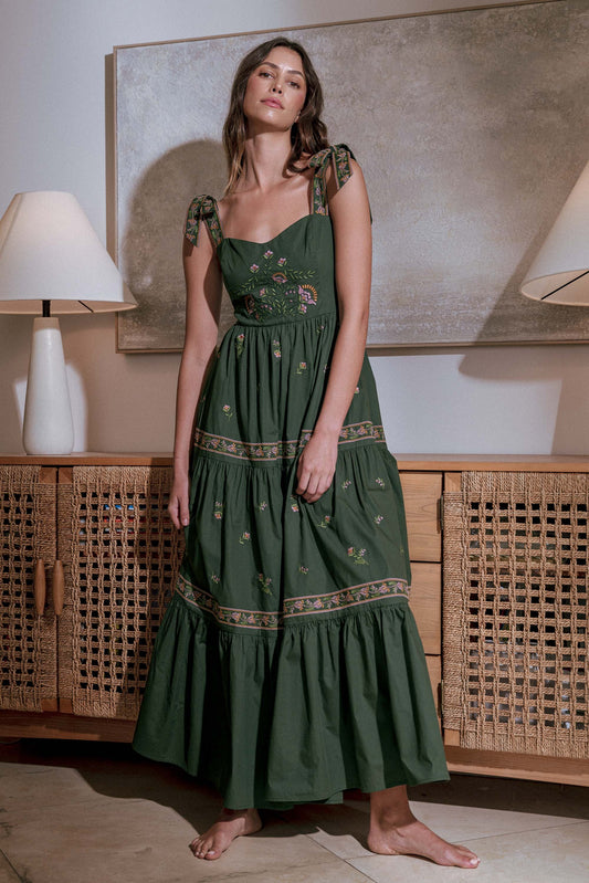 Embroidered Tiered Maxi Dress