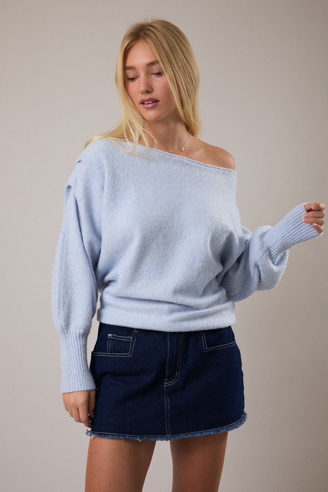 Icy Blue Off Shoulder Sweater