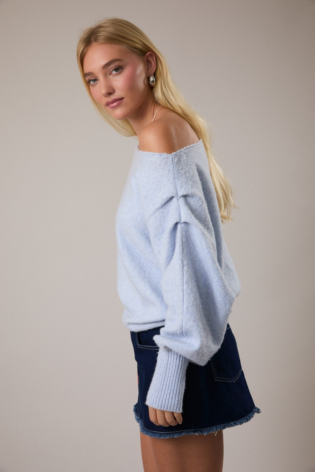 Icy Blue Off Shoulder Sweater