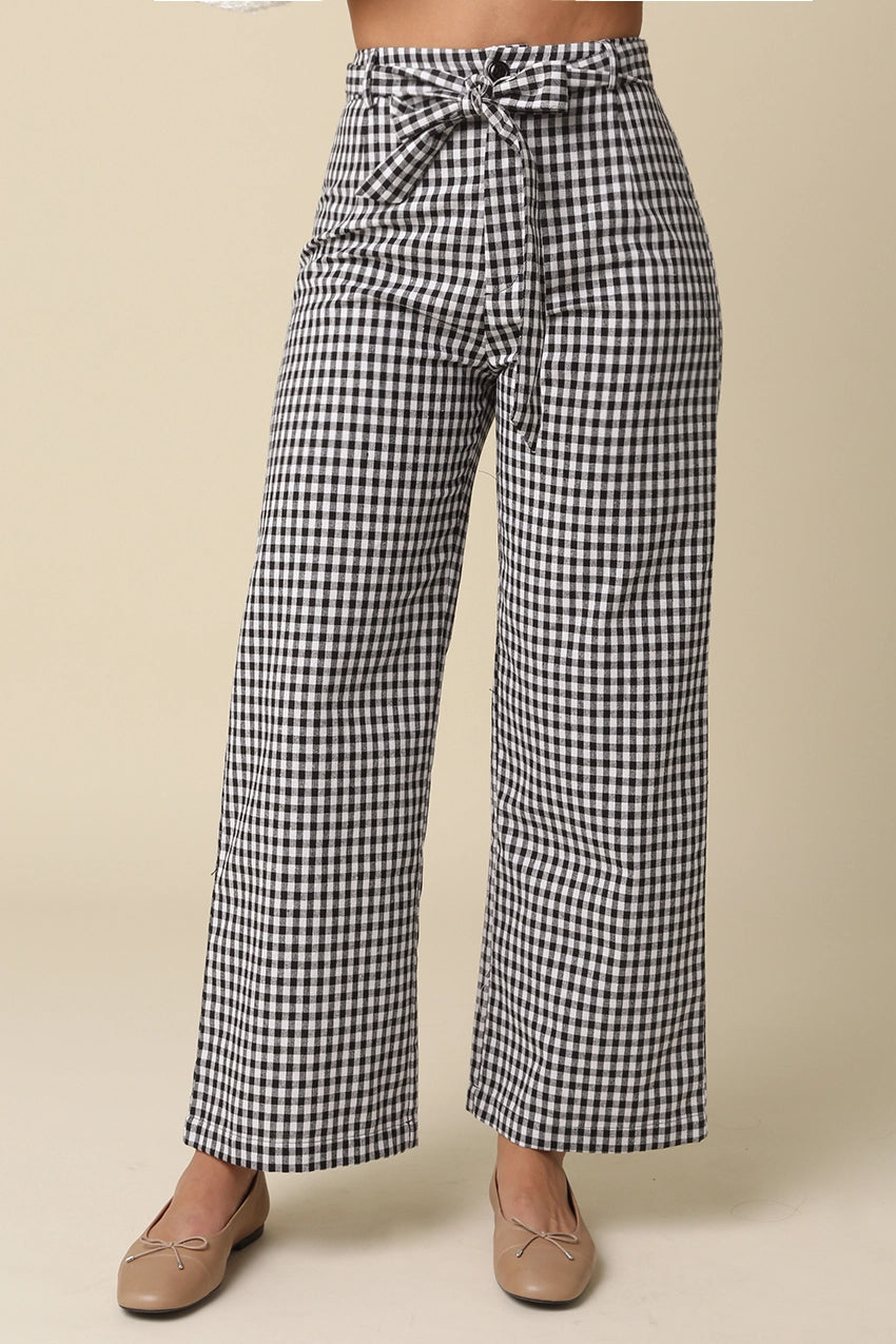 Gingham Front Tie Pants