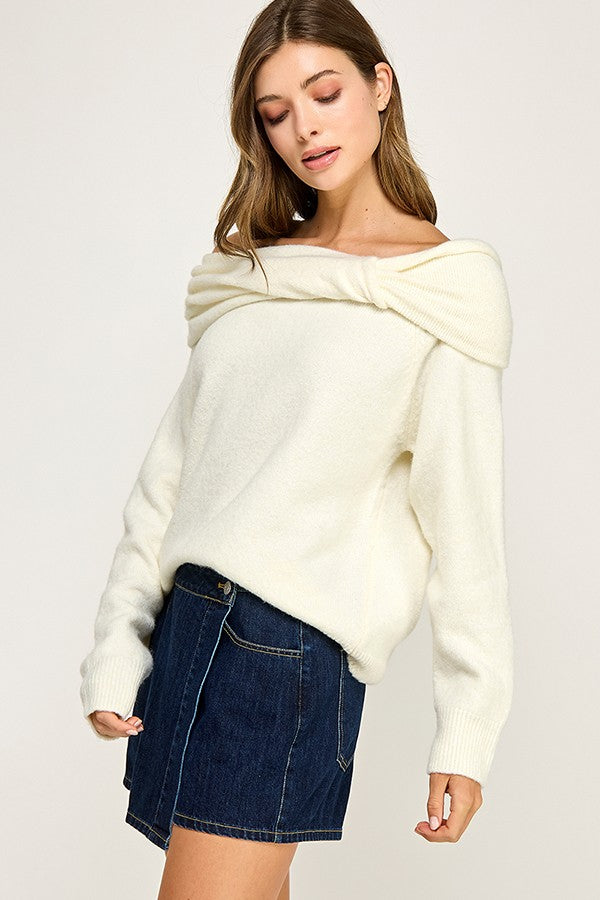Ivory Twist Foldover Sweater
