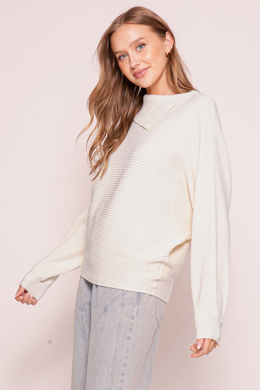 Ivory Asymmetric Neck Sweater