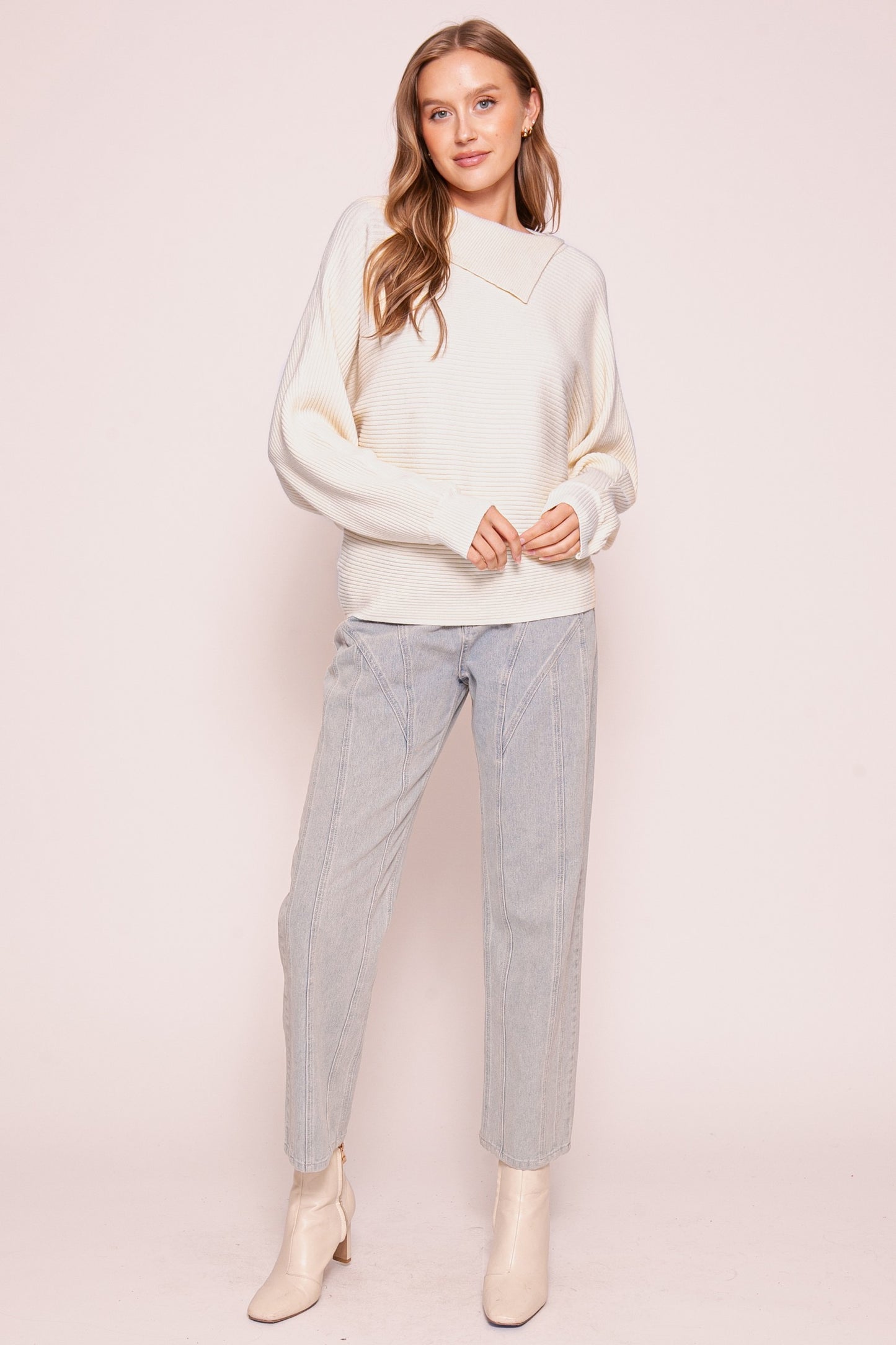 Ivory Asymmetric Neck Sweater