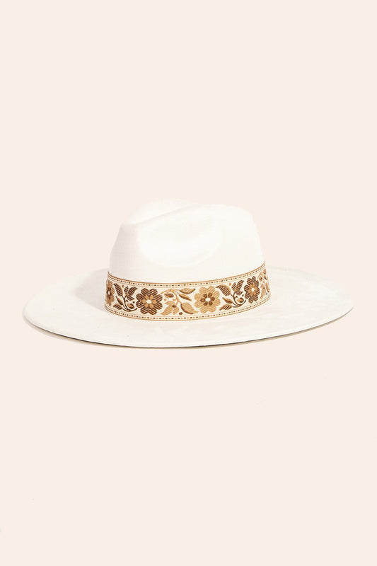 Ribbon Wide Brim Hat- Ivory