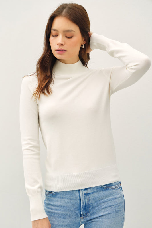 Long Sleeve Mockneck Basic- Ivory