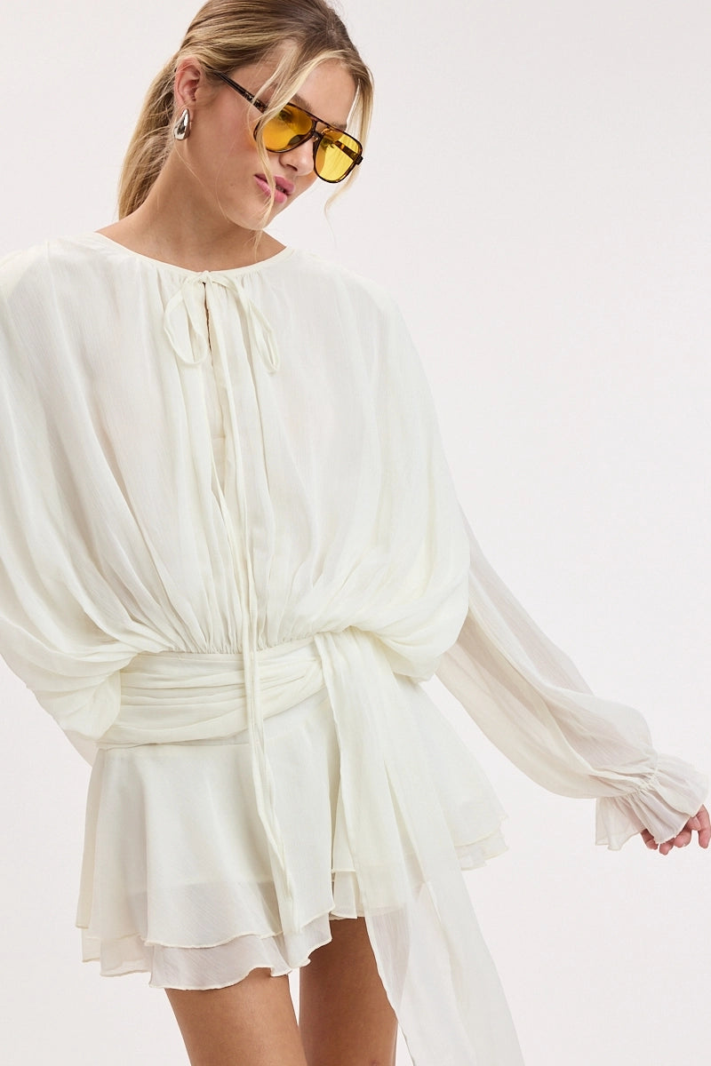 Ivory Crinkled Chiffon Romper