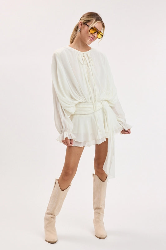 Ivory Crinkled Chiffon Romper