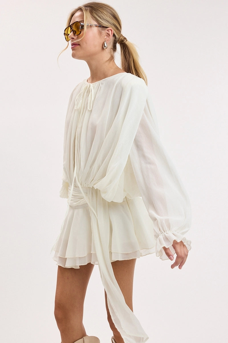 Ivory Crinkled Chiffon Romper