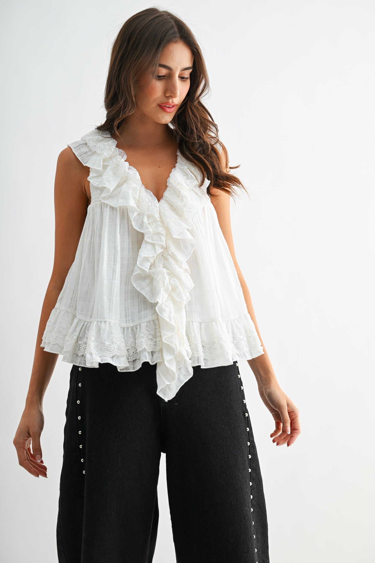 Ivory Ruffle Lace Blouse