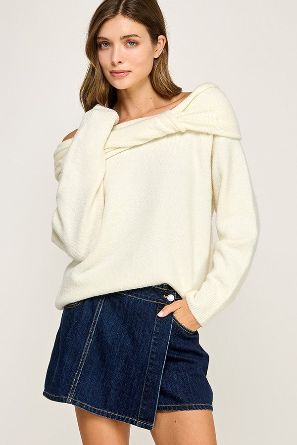 Ivory Twist Foldover Sweater