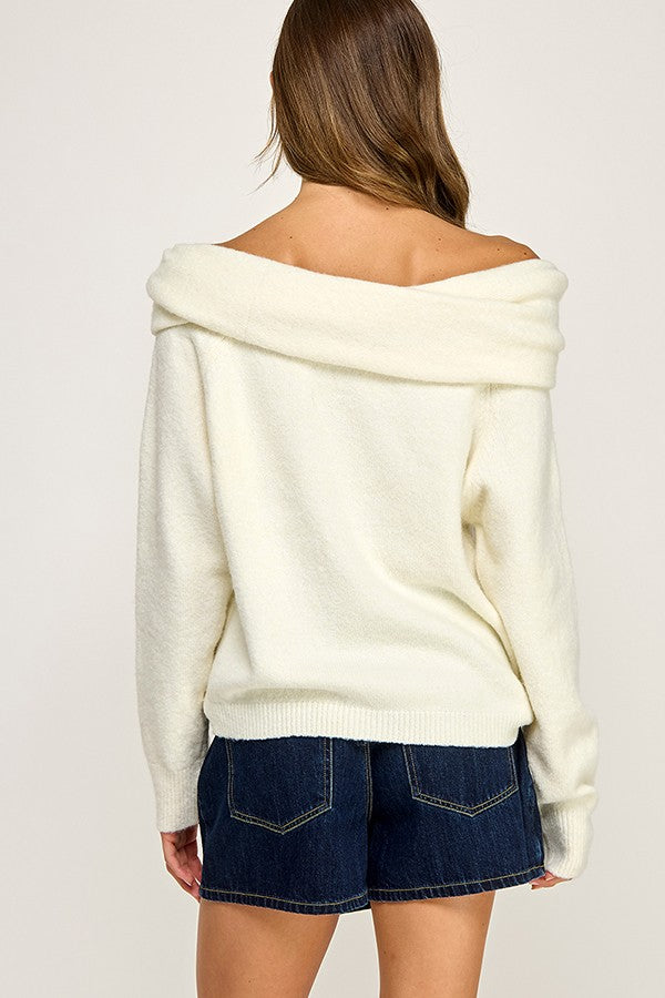 Ivory Twist Foldover Sweater