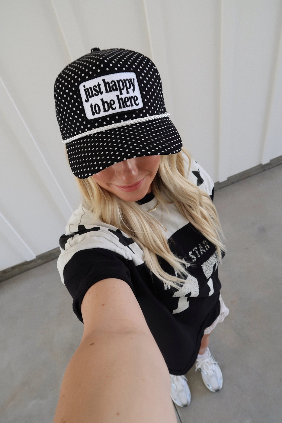 Happy To Be Here Polka Dot Trucker