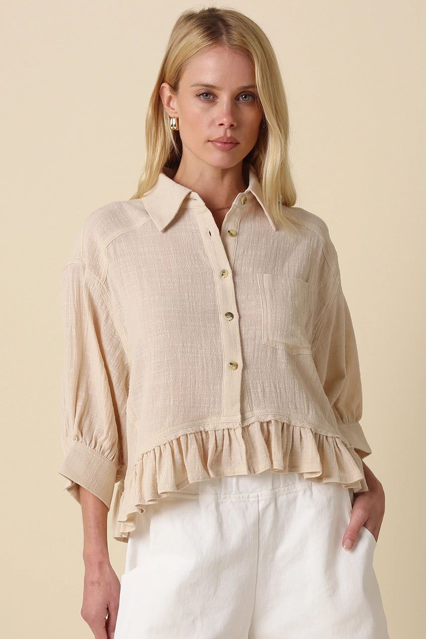 Khaki Kali Ruffle Hem Top
